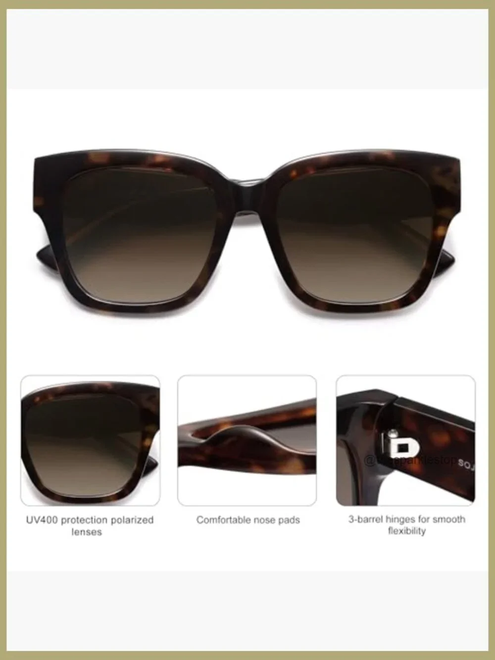 Polarized Square Sunglasses with UV400 TAC Lenses, Retro Oversized Style